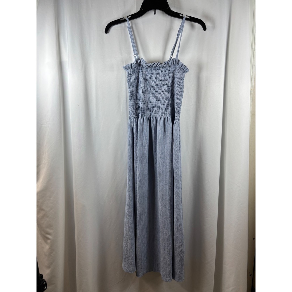 HM Womens Light Blue Smocked Ruffle Midi Dress Adjustable Straps Size M